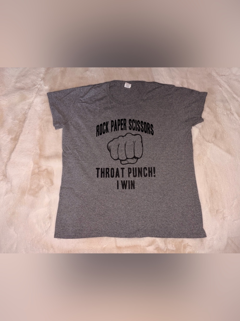 Rock Paper Scissors Throat Punch I Win Funny Graphic T-Shirt Women’s XL Gray
